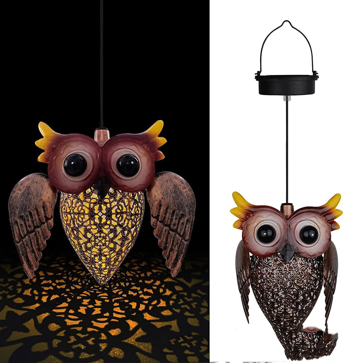 Solar Iron Hanging Lamp Animal Owl Hollow Projection Lamp Lawn Decoration Landscape Lamp