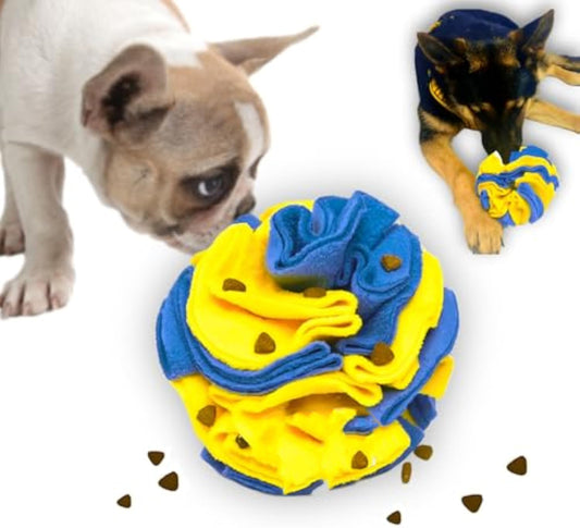 Interactive Toy Foraging Dog Puzzle Ball - Dog Enrichment Toys Vibrant Yellow And Blue Optimal Visual Stimulation Toys For Blind Dogs Snuffle Ball For Dogs