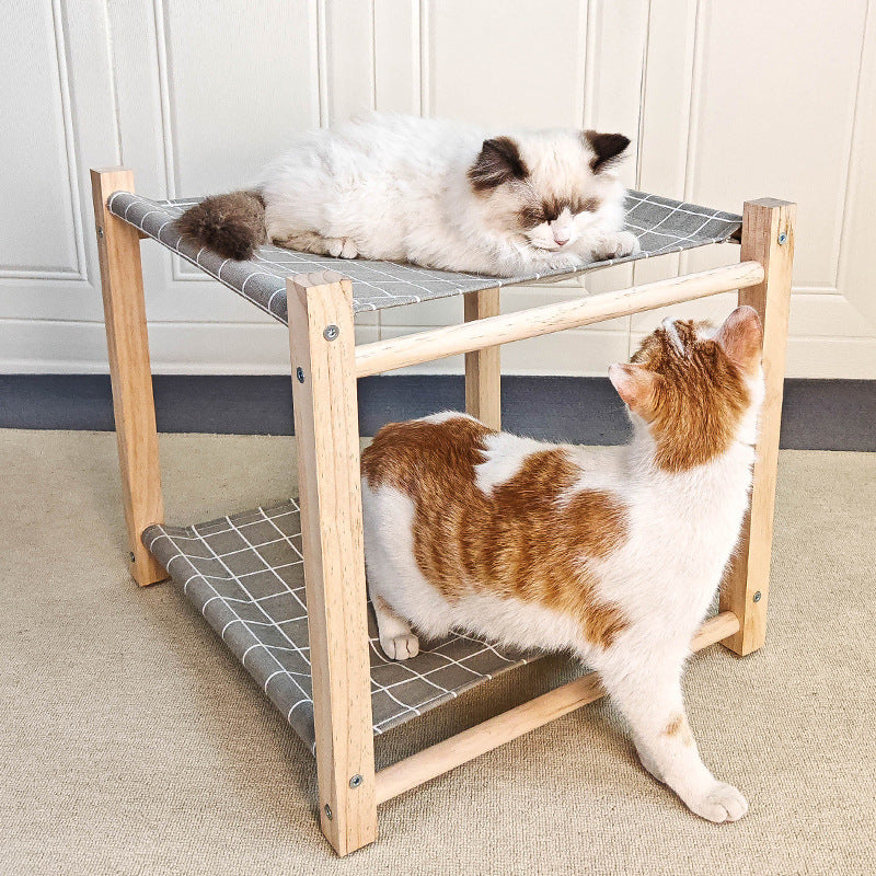 Pet Camp Bed Solid Wood Double Layer Cat Hammock Upper And Lower Bunk Removable And Washable