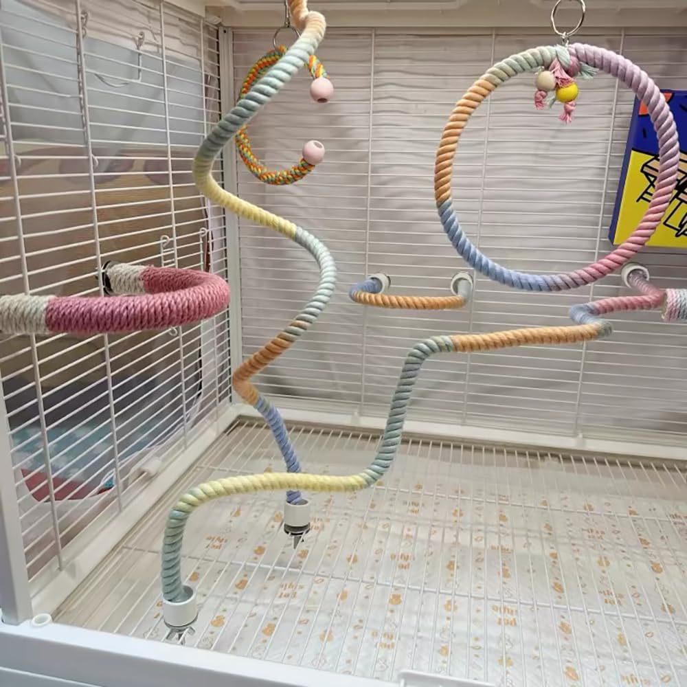 Gradient Colorful Bird Rope Perch Stand For Bird Cages Bendable Climbing Rope Cage Accessory Toy For Cockatiel Parakeet Sugar Glider