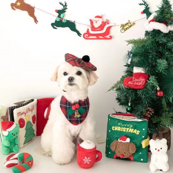 Navidad Lindo Perro de Tela Ocultar Libro de Comida Juguetes para Mascotas