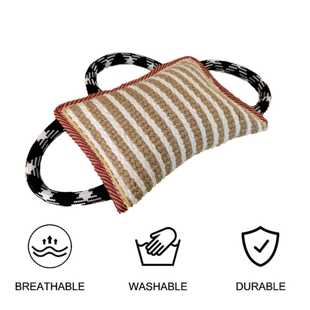 Jouets en corde pour chien Coussin de morsure en jute pour chien avec 3 poignées solides Jouet de tir à la corde pour chien Jouet de traction parfait pour chiens de taille moyenne et grande Formation Jeu interactif