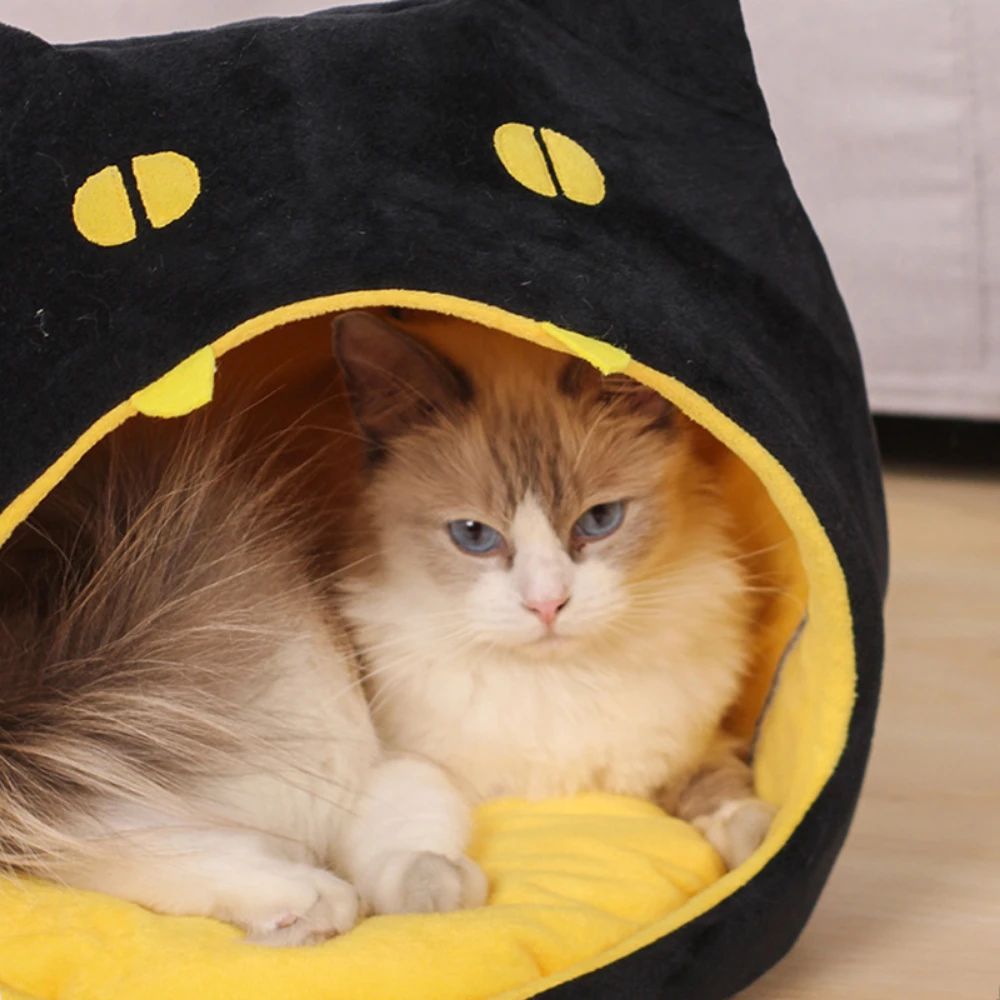 Cama suave y cálida para gatos, diseño con forma de gato, caseta para mascotas, cama acogedora para perros pequeños, canasta para gatitos para decoración de Halloween