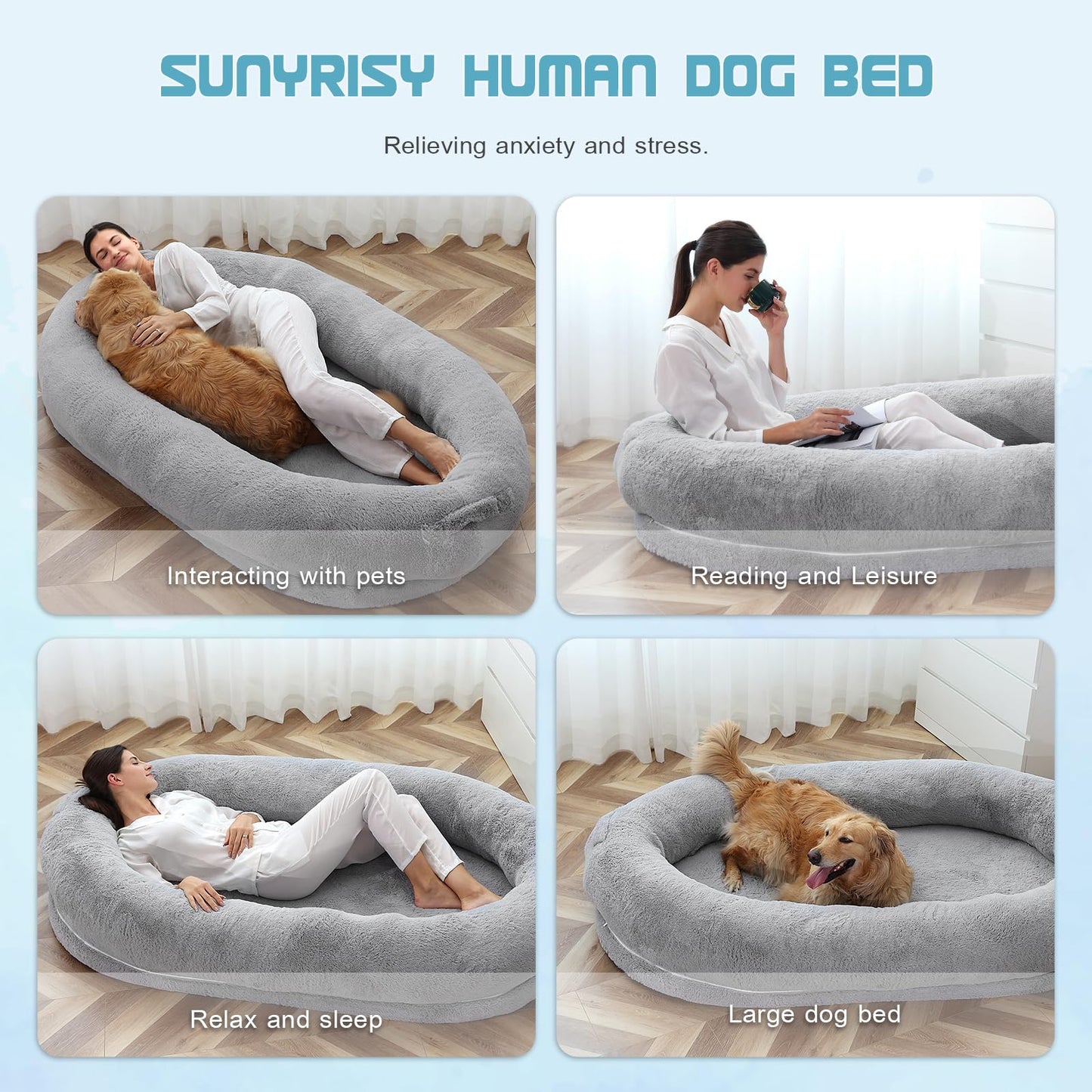 Dog Beds For Humans Size Fits You And Pets Washable Faux Fur Human Dog Bed For People Doze Off Napping Orthopedic Dog Bed