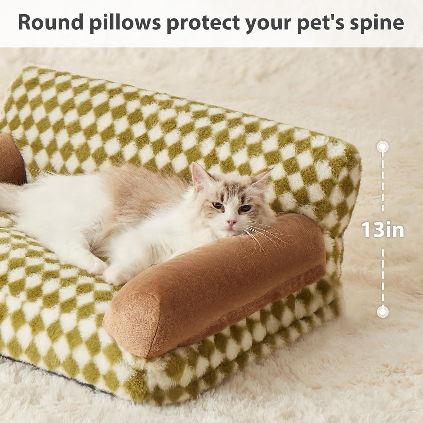 Sofá cama para gatos y sofá cama para perros Sofá cama para mascotas pequeñas Bonito sofá cama para perros Sofá para gatos Sofá para mascotas con base antideslizante Cama para perros a cuadros con funda lavable