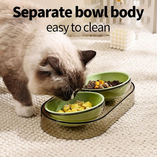 Transparent Cat Food Bowl Pet Bowl Dog Bowl Drinking Eating Eating Double Bowl Pet Supplies