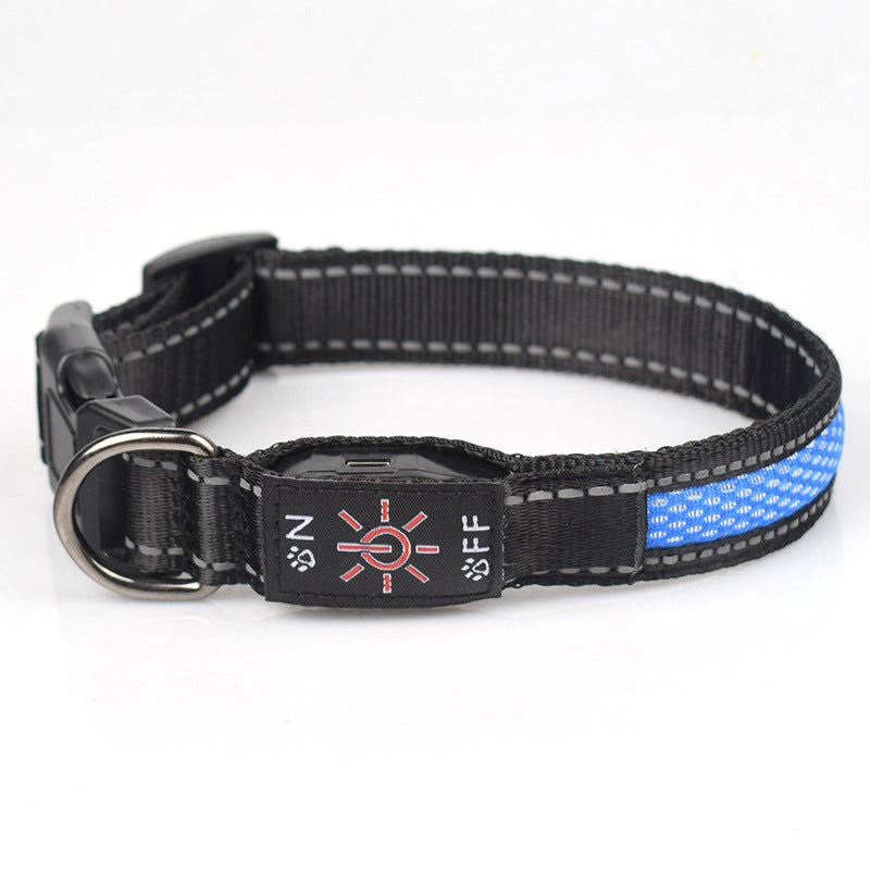 Collar para mascotas de malla de nailon luminoso LED, puerto de carga tipo c, resistente al agua