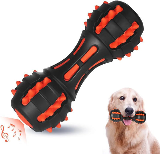 Juguetes chirriantes para perros para masticadores agresivos Juguetes chirriantes casi indestructibles para perros Juguetes para masticar para la dentición para razas medianas y grandes Juguete de goma duradero para perros con forma de mancuerna