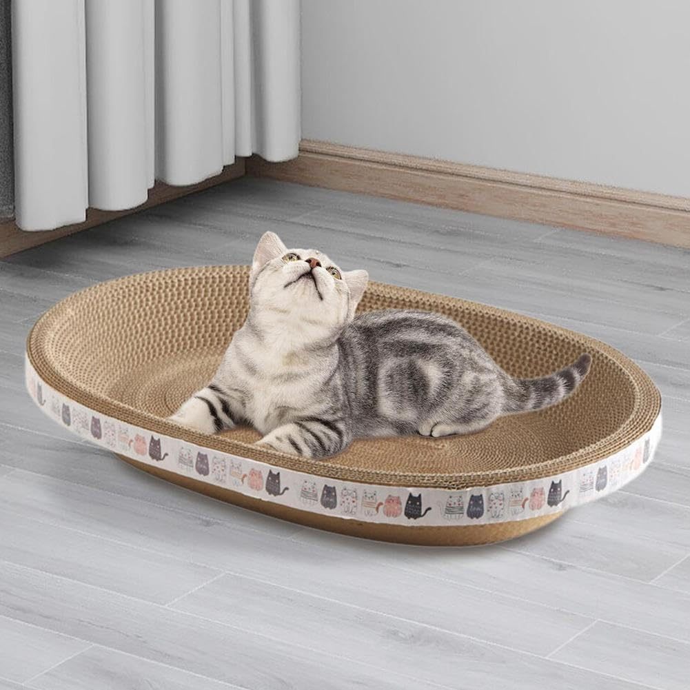 Lit à gratter pour chat, griffoir ovale en carton 2 en 1 pour chat, coussin à gratter, bol, nid pour chats d'intérieur, chaise longue ronde, canapé pour chat, chaton, meulage des griffes, soulagement du stress, protection des meubles