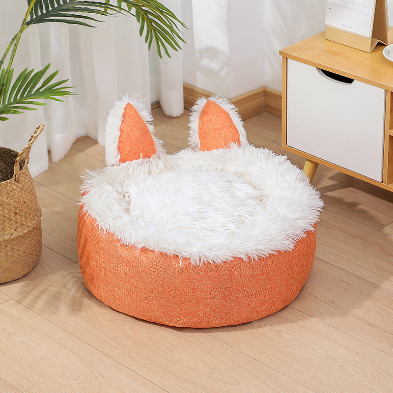 Supply Best Selling Faux Far Comfortable Plush Indoor Cat Bed House Cat Bed Plush Dog Cat Fluffy Bed