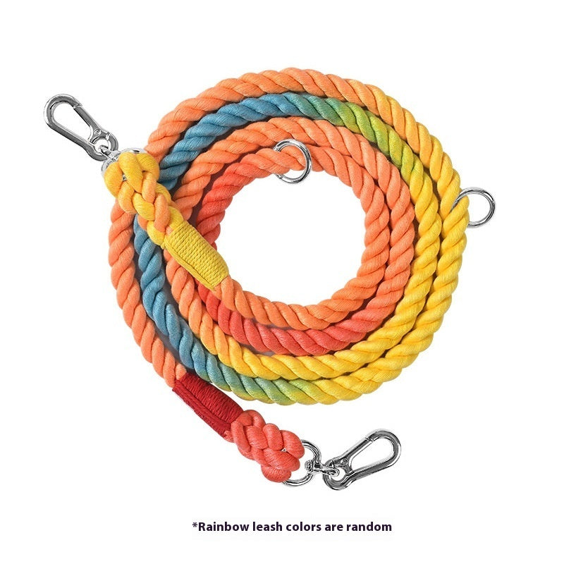 Woven Rainbow Running Dog Leash Multi-functional Hand Holding Rope Double Head