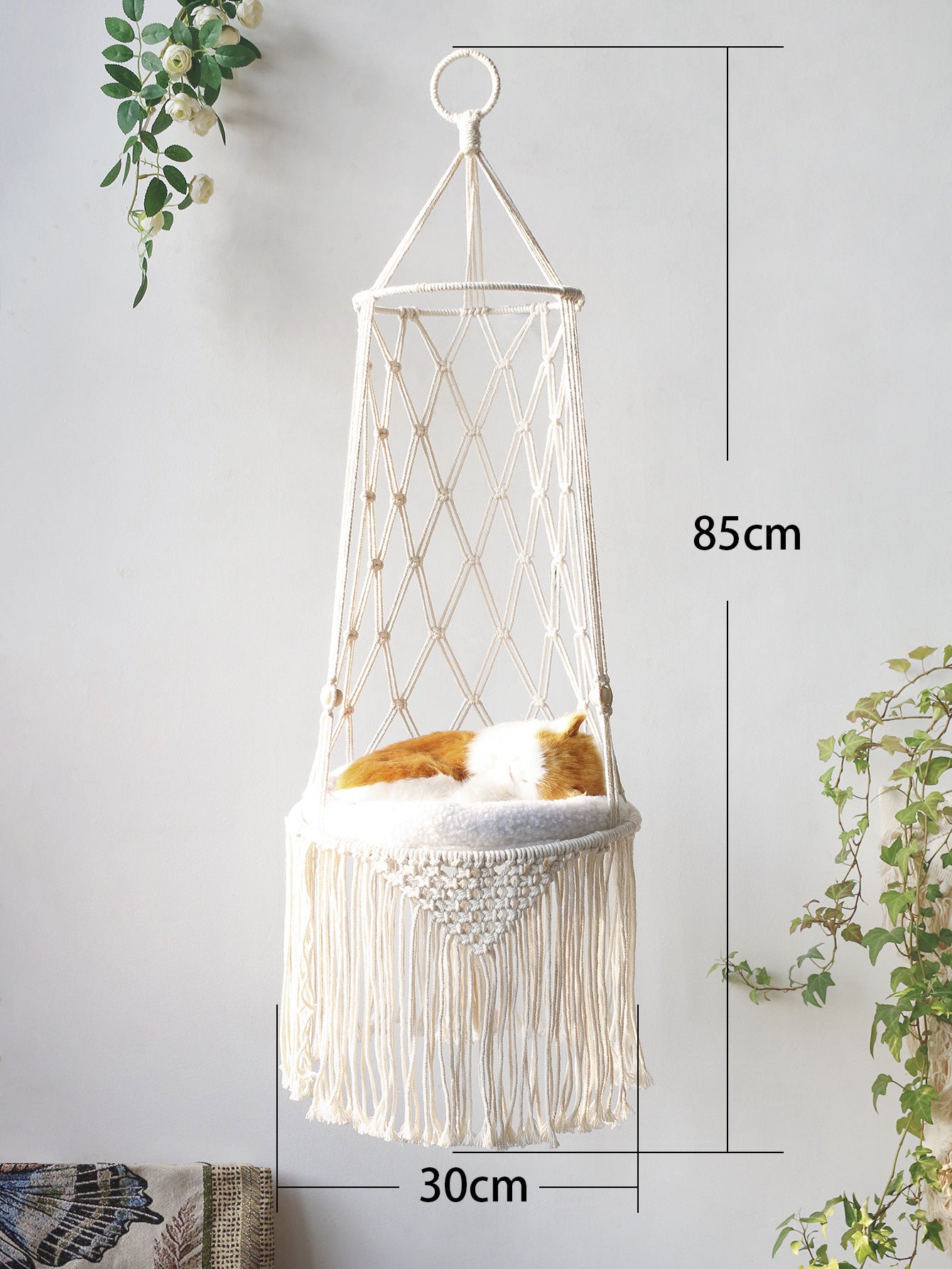 Woven Creative Cotton Rope Net Pocket Hanging Cat Litter Basket