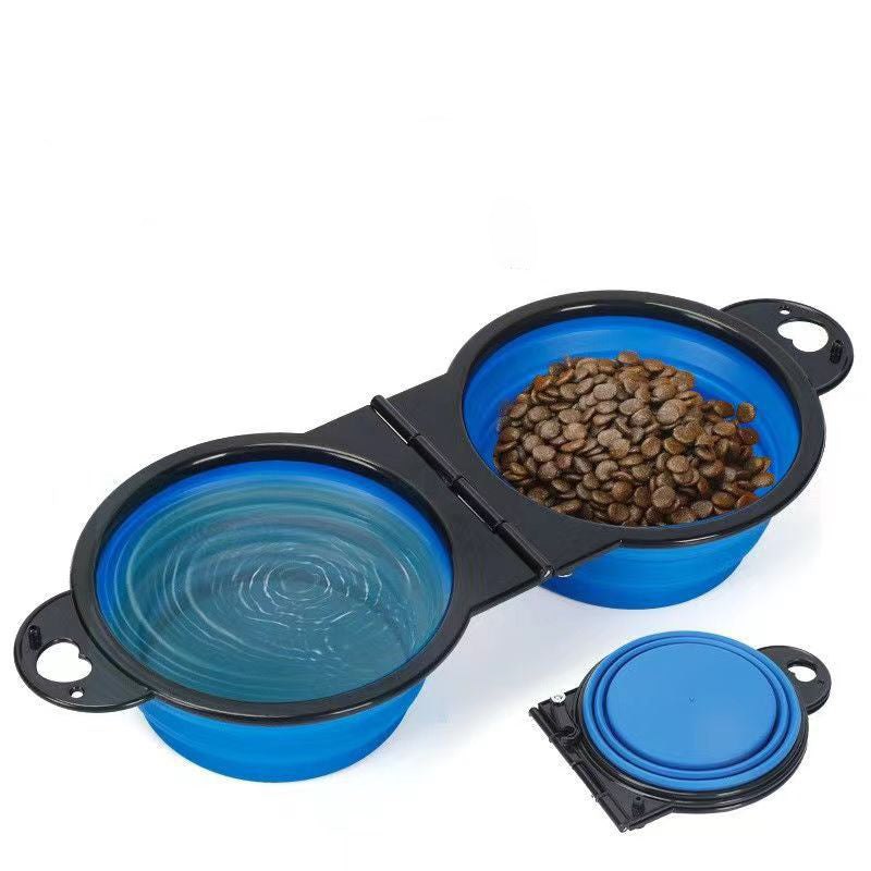 Gamelle double pliable en silicone pour l'extérieur, appareils pour aliments pour chiens et chats, gamelle multifonctionnelle pliable en silicone pour animaux de compagnie 