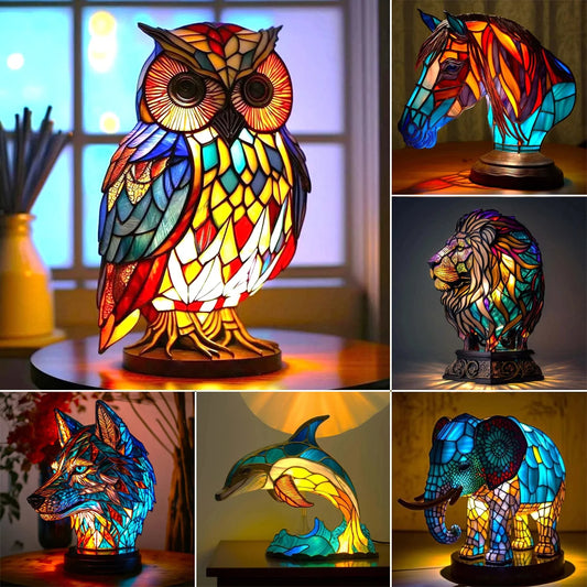 2024 Lampe de bureau à lumière animale colorée 3D série animale veilleuse décorative Animal éléphant hibou chat lampe de Table Vintage décoration de la maison