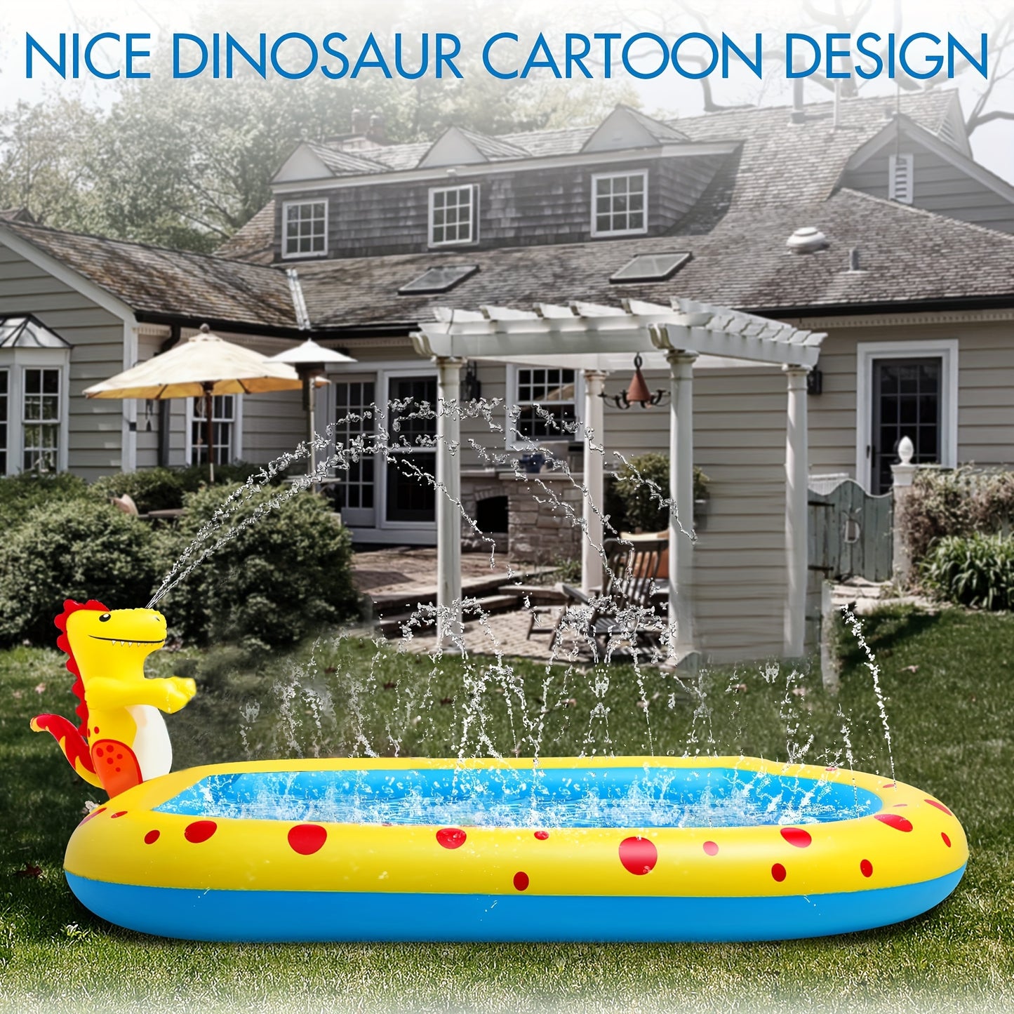 Piscina con rociador de agua de dinosaurio para niños, tapete de juego para mascotas, juguete de juego de agua, piscina de tiburones