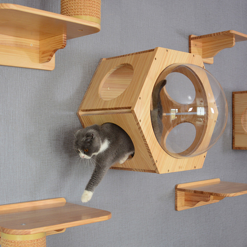 Poste à gratter en bois massif pour chat, trou de perçage, jouet d'arbre à chat de luxe