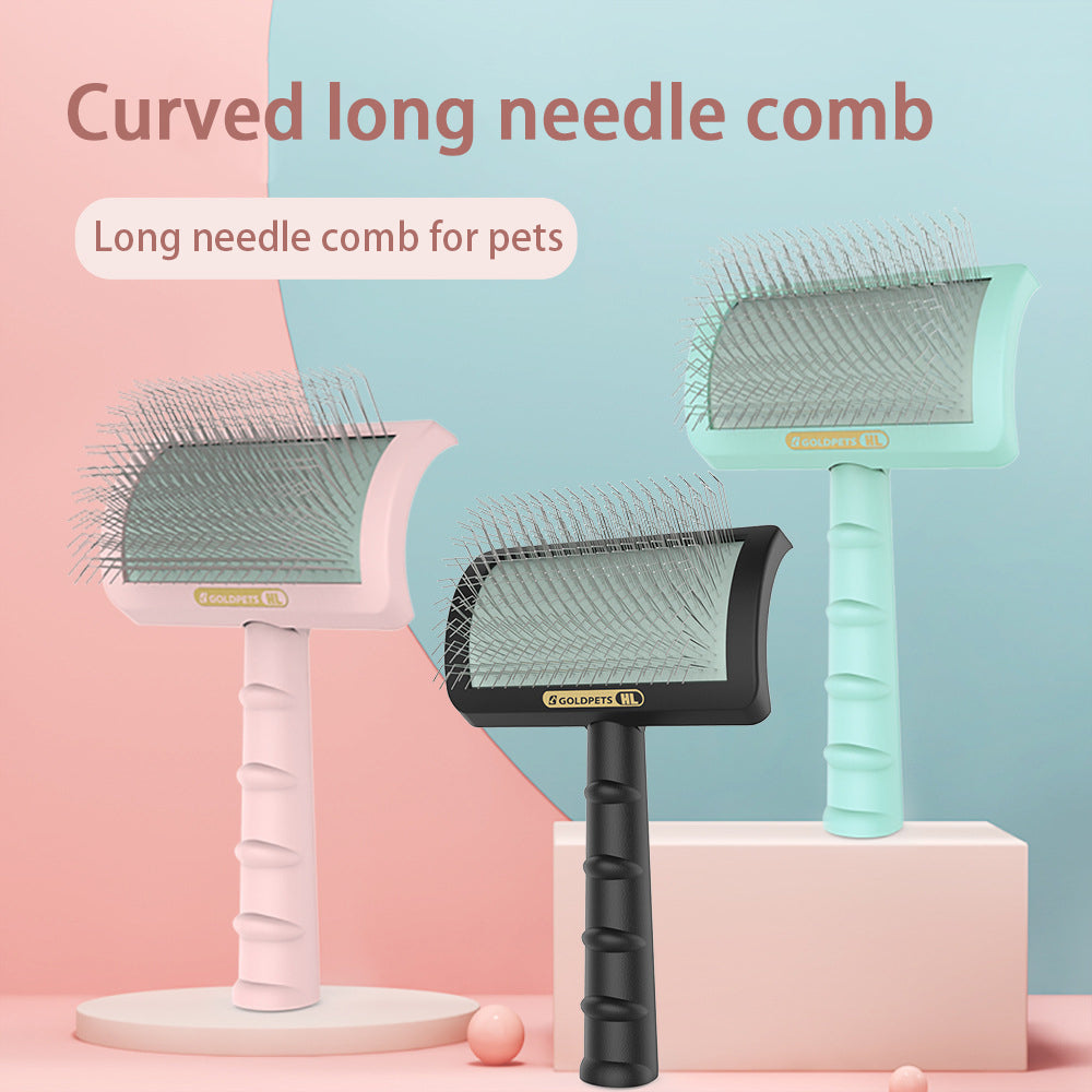 C-shaped Thick Back Hair Self Cleaning Curved Needle Comb Goldpets PS1140 Pet Hair Beauty Brushing Long Needle Comb