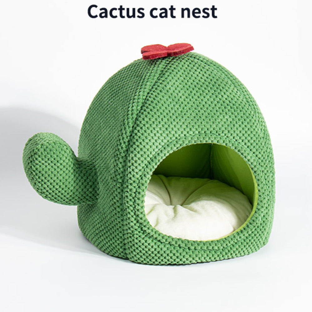 Cama para gatos con forma de cactus, cálida y cerrada, nido para perros y gatitos, cómoda alfombra para dormir profundamente, tienda de campaña para mascotas, cueva acogedora, suministros para mascotas de interior 