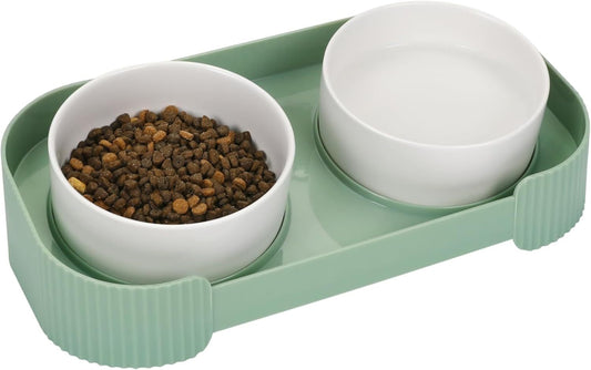 Cuencos elevados de cerámica para gatos de interior, 15 cuencos elevados para comida y agua para gatos con soporte inclinado y antivómitos, cuencos elevados para gatos con cuenco antideslizante, cuencos antiderrames para gatos y cachorros