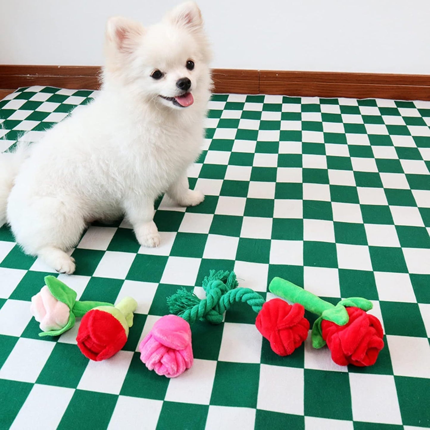 Jouet en peluche résistant à la mastication pour chien en peluche fleur de rose jouet doux pour animaux de compagnie jouet à mâcher pour petits et chiens