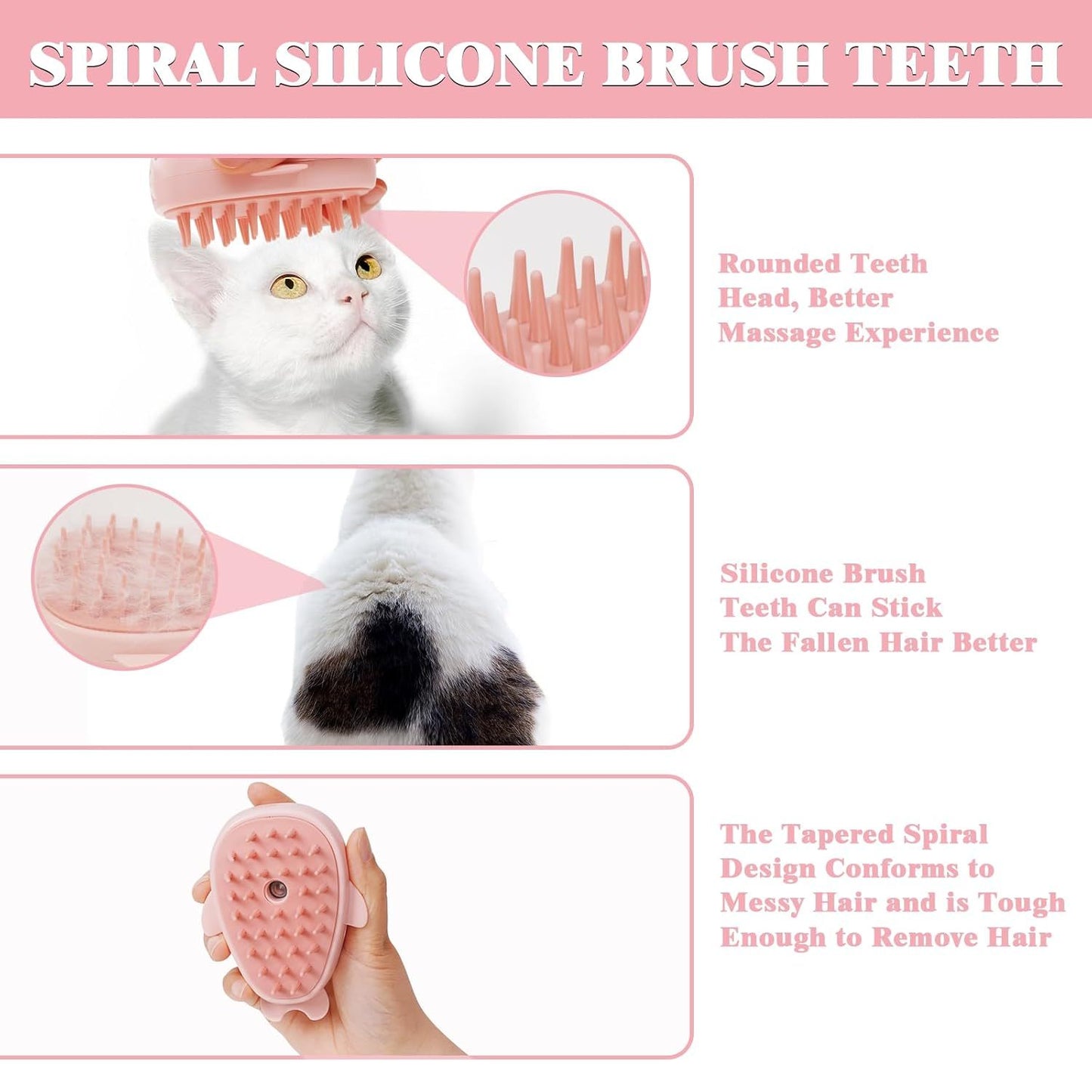 Whale Cat Steam Brush-3 In 1 Steamy Cat Brush, Rechargeable Steamy Pet Brush Self Cleaning Cat Groom Brush Silicone Spray Cat Steamer Brush For Massage, Pet Hair Removal Comb For Cats Dog