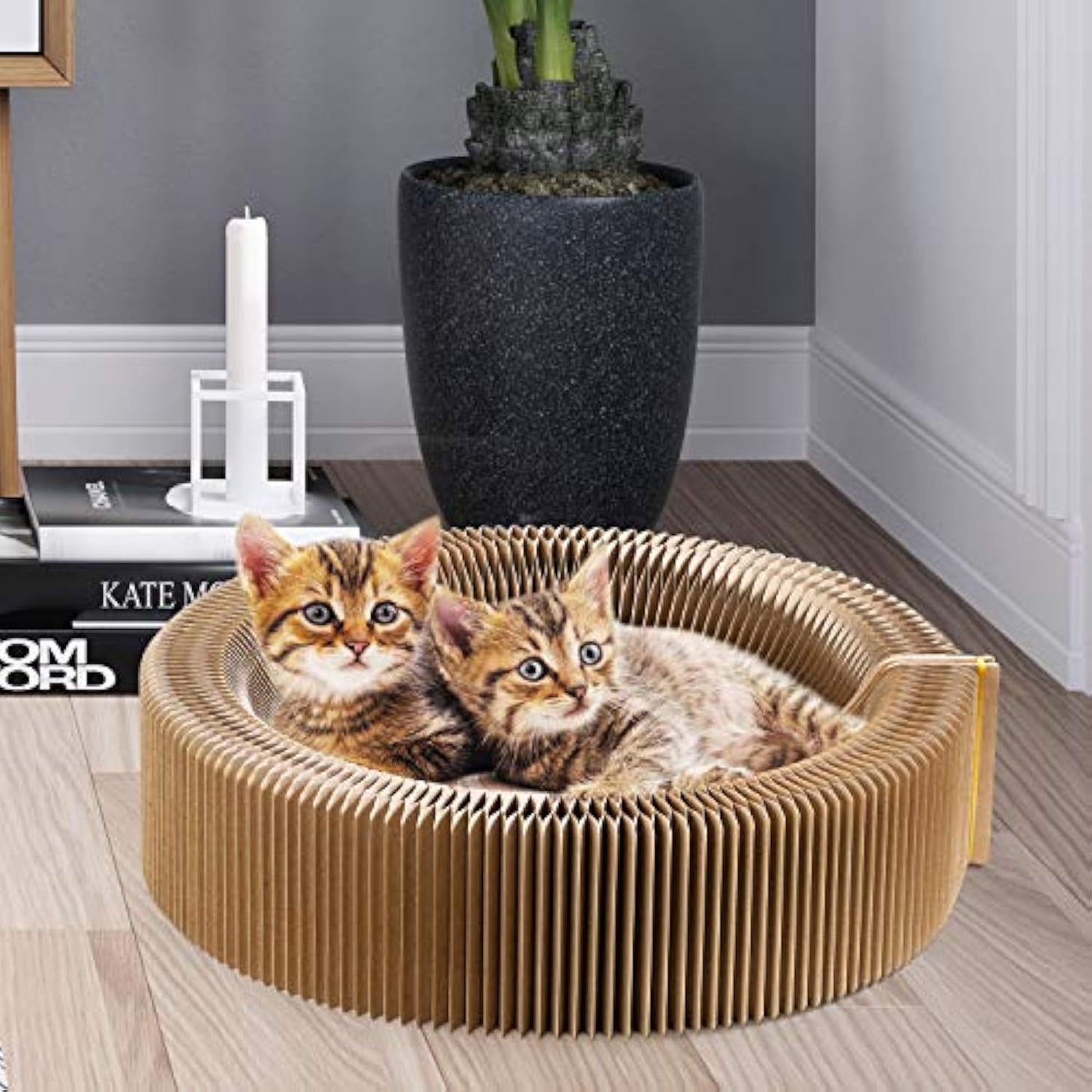 Cama plegable para rascar gatos, cama de cartón para gatos, almohadilla rascadora para mascotas corrugada, cama redonda para rascar gatos, nido para interiores, gatitos grandes y grandes 