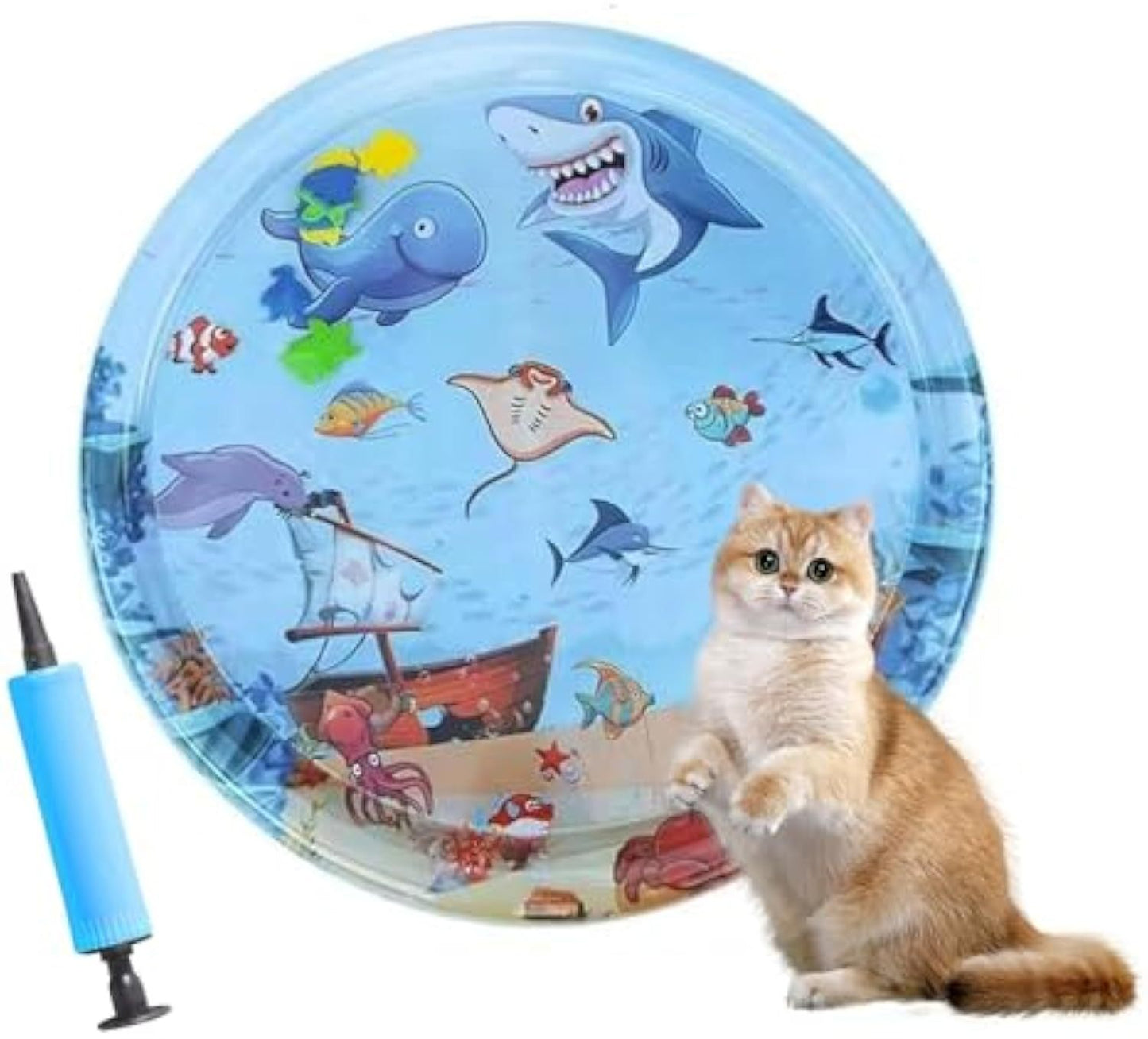 Cat Water Mat 2024 Upgraded 0.5mm Thickened Cat Sensory Water Palymat, Anti-Scratch Design Pet Water Mat For Bored Indoor Cats, Cat Interactive Toys With Inflator