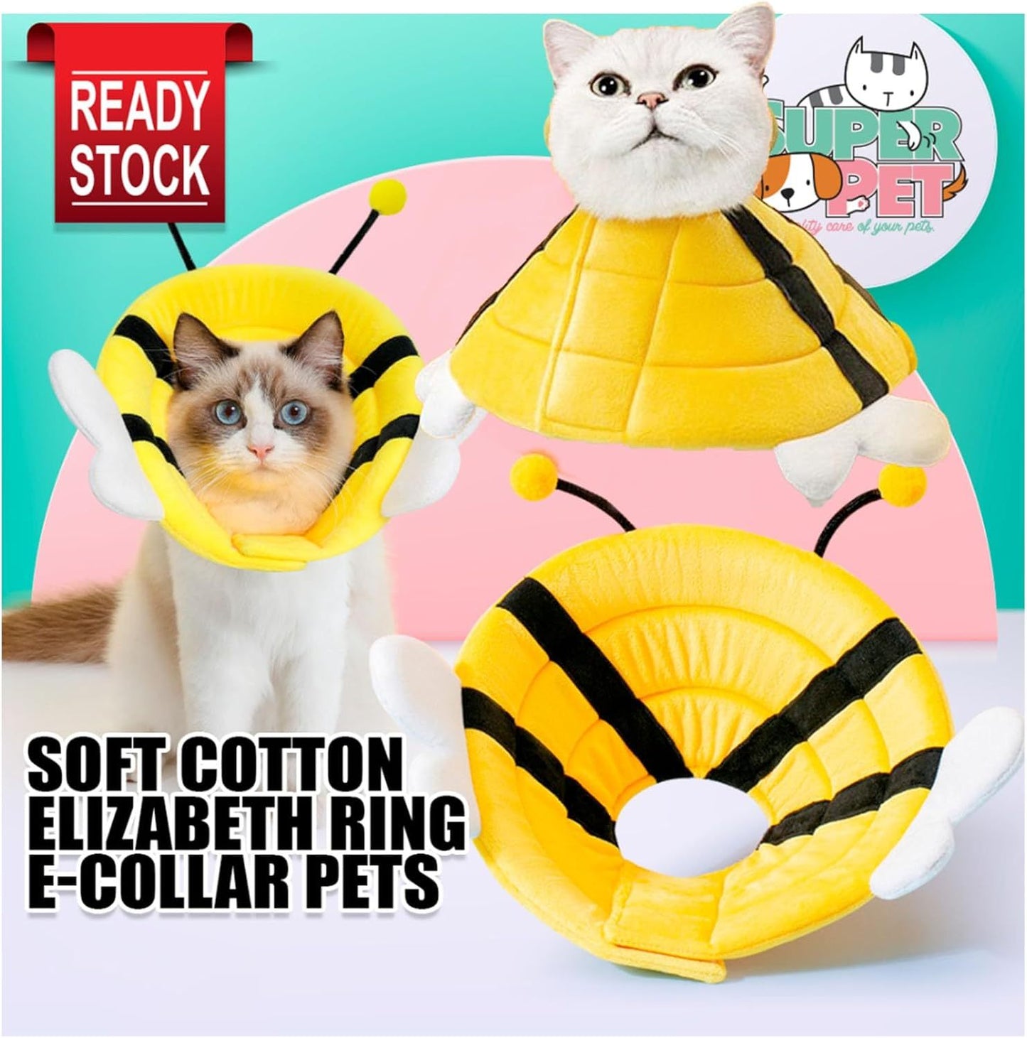 Soft And Breathable Cat Cone Collar With Cute Bee Design Ensure Pet Comfort Wide Protection For Scratching And Licking Prevention