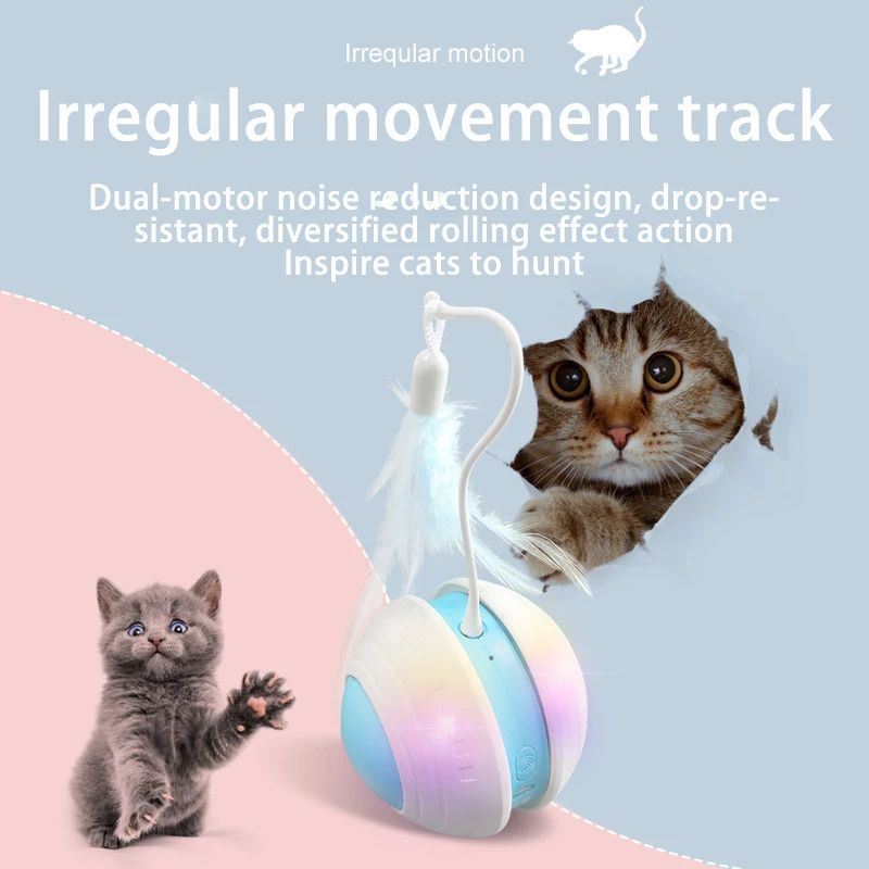 Jouet électrique pour animaux de compagnie, balle à plumes, bâton pour chat, mouvement irrégulier, balle à gratter pour chat 