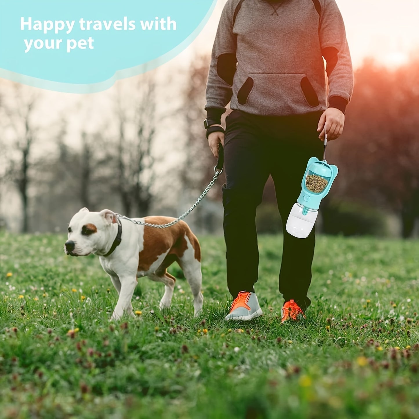 Botella de agua para perros 2 en 1, botella de agua portátil para mascotas a prueba de fugas con contenedor de alimentos, dispensador de agua portátil al aire libre para perros, suministros para cachorros para caminar, caminar, acampar, viajar