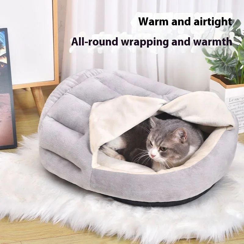 Thickened And Velvet Warm Cat Nest Semi-closed Curtain Pet Nest Winter