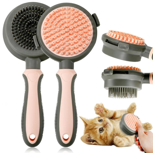 Brosses à chat double face 2 en 1 pour chats d'intérieur, fournitures de toilettage pour chats, peigne pour chat avec bouton de déverrouillage, fournitures pour animaux de compagnie, peigne anti-puces, brosse lissante pour chiens, massage pour l'épilation