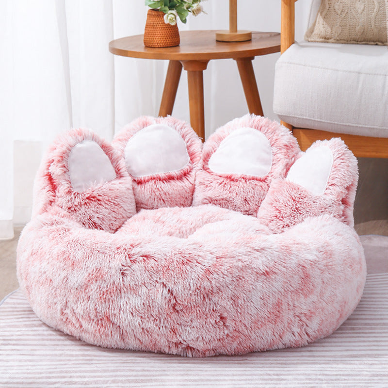 Cama para perros y gatos, estera redonda para mascotas grandes, casa larga de felpa para dormir profundo, cálida forma de pata de oso, cojín súper suave, camas tranquilas