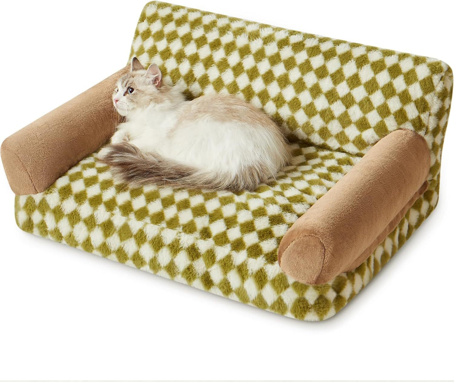 Sofá cama para gatos y sofá cama para perros Sofá cama para mascotas pequeñas Bonito sofá cama para perros Sofá para gatos Sofá para mascotas con base antideslizante Cama para perros a cuadros con funda lavable