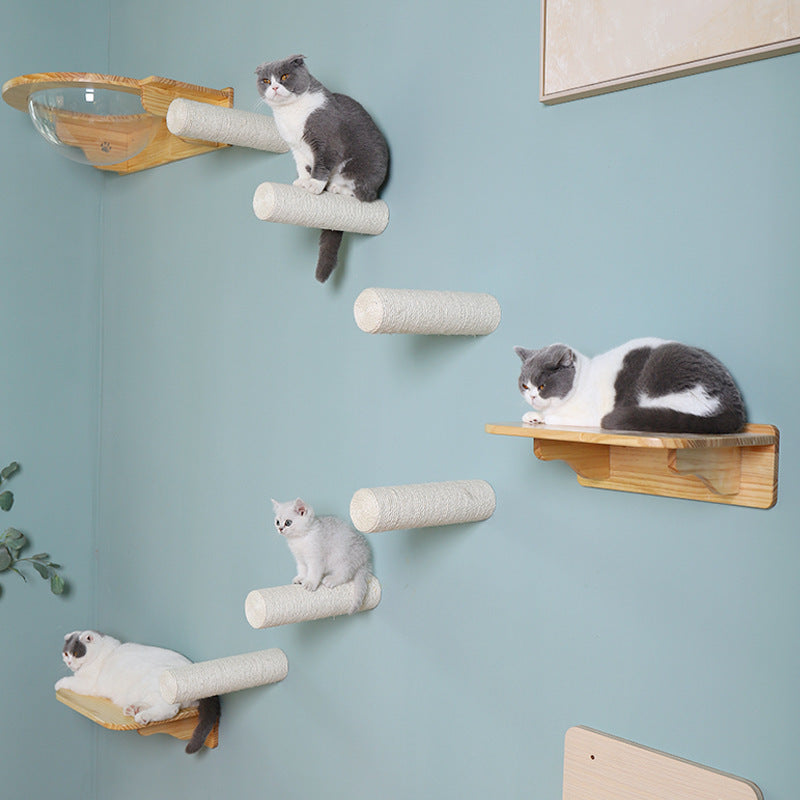 Support mural pour chat en bois massif, poteau d'appui en sisal