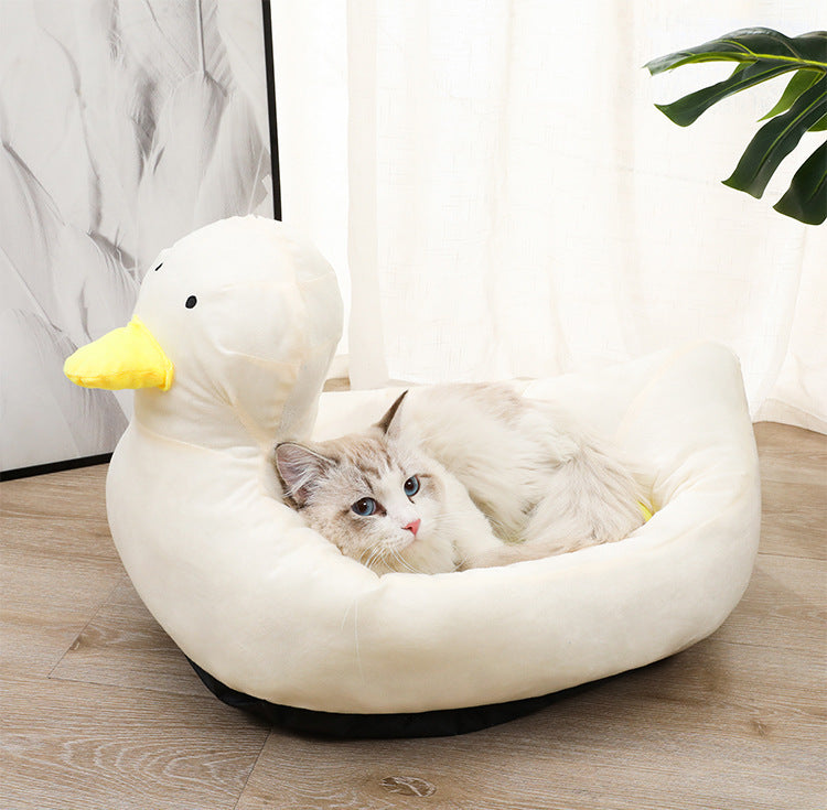 Canapé-lit confortable et moelleux en forme de canard pour animaux de compagnie, adapté aux petits chiens, matériau en polyester doux, motif unique, nid de couchage confortable quatre saisons pour chats et chiots