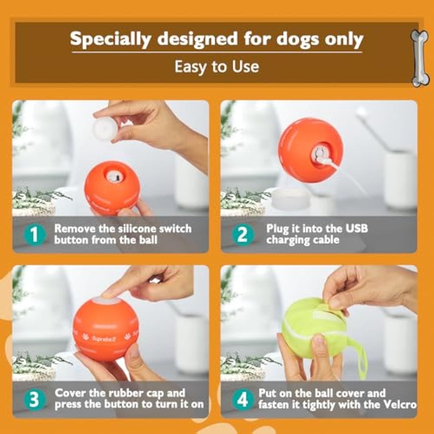 Juguetes interactivos para perros, pelota para perros, pelota rodante automática activada por movimiento duradero, juguetes para perros pequeños, medianos y grandes, recargable por USB