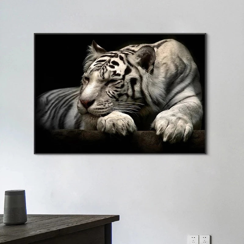 Black And White Tiger Canvas Animal Poster Home Decor