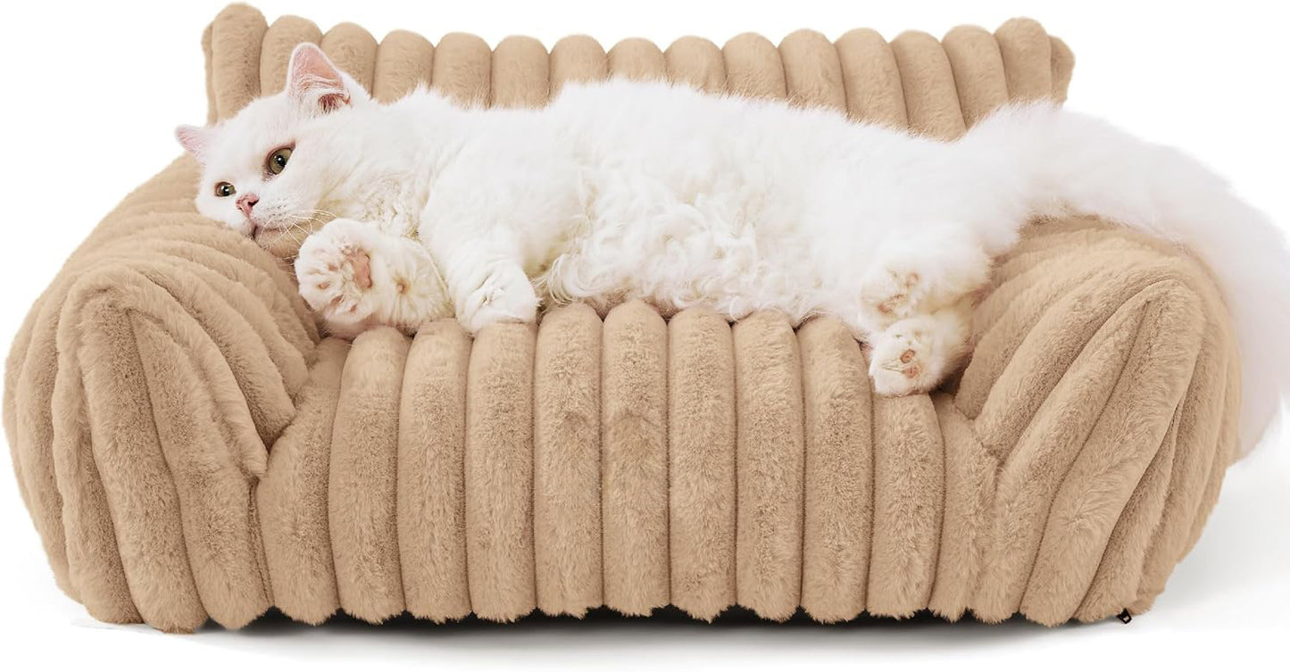 Lindo sofá para gatos Bedsure para mascotas: sofá mullido para gatos con vellón de pana suave de primera calidad, sofá cama para gatos con funda, silla de apoyo para gatos de interior