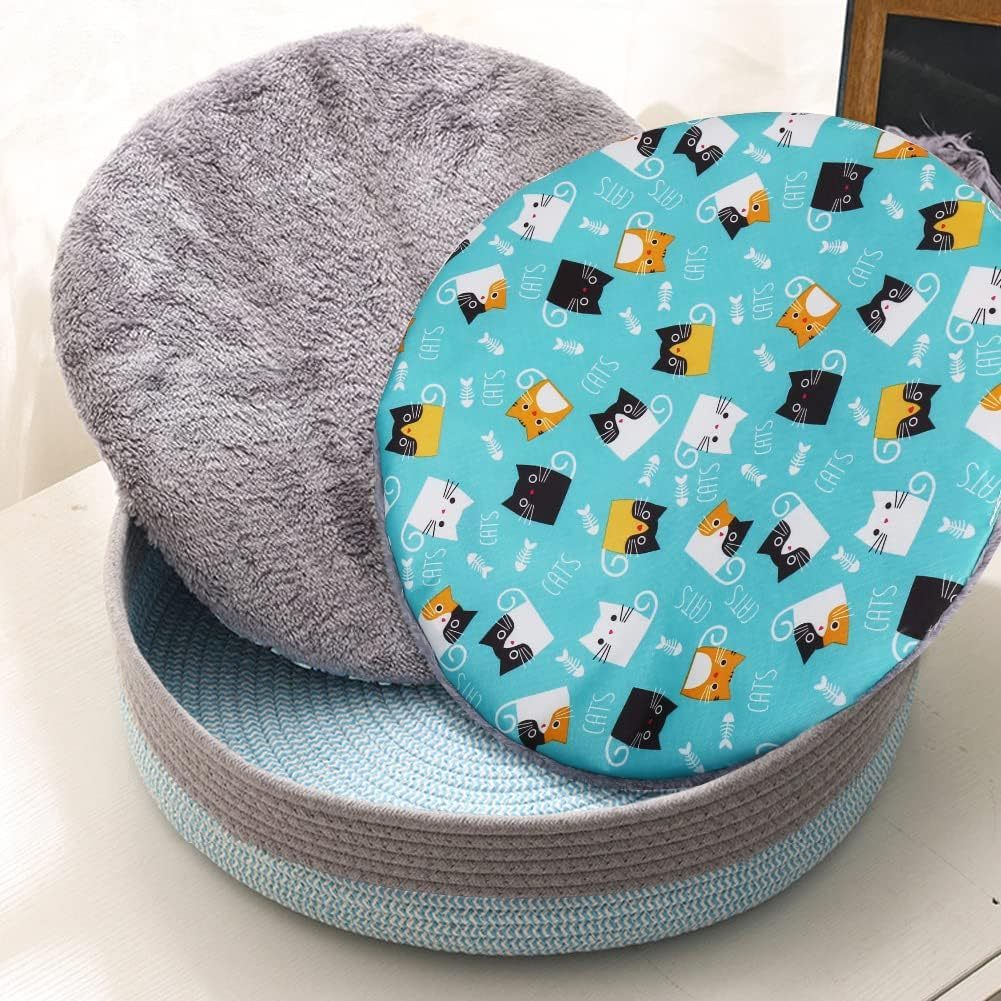 Lit rond pour chat d'intérieur, panier pour chat, lit en osier pour chat, lit en forme de beignet, nid rafraîchissant pour chat pour dormir en été, coussin lavable pour animaux de compagnie pour gratter le chat