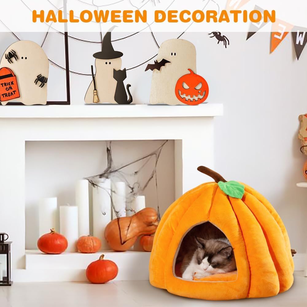 Nueva cama de calabaza para gatos Camas para gatos de interior Bonita cama cueva para gatos con forma de calabaza Tienda de campaña para gatos Casa para gatos de Halloween Cama cálida para dormir para gatos Perros pequeños