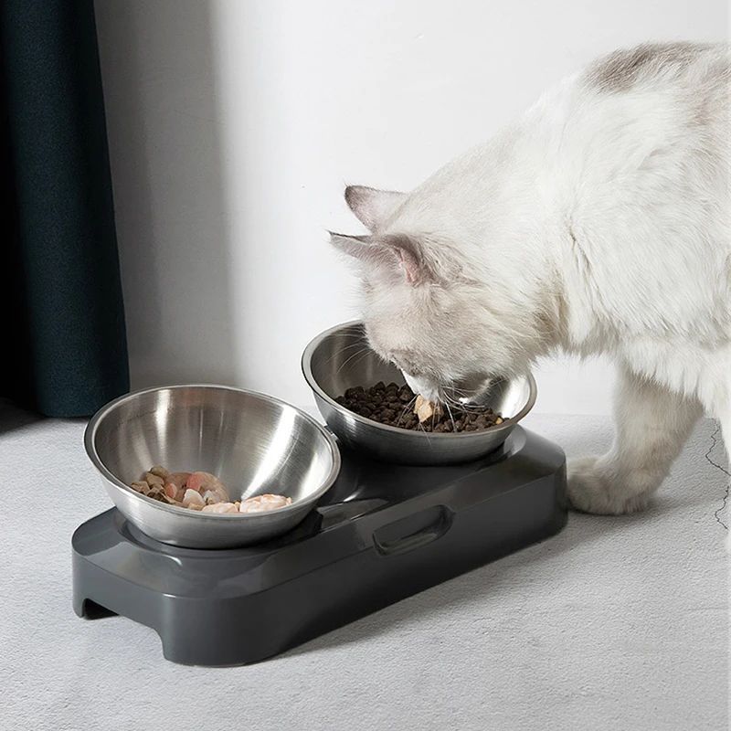 Cuenco de acero inoxidable para gatos, fácil de limpiar, cuencos para comida y agua para perros con soporte, cuenco doble de metal para gatos y perros, comedero individual para mascotas