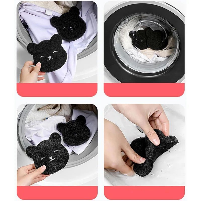 Bear Shape Sponge Cleaning Ball Washing Machine Laundry Ball Pet Hair Remover Reusable Clothes Sofa Cat Dog Hair Cleaning Sponge 2pcs