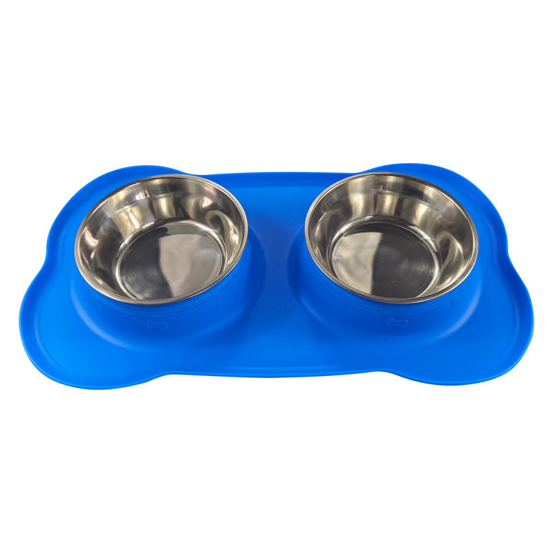 Grand bol en silicone pour animaux de compagnie Double bol pour chien en acier inoxydable