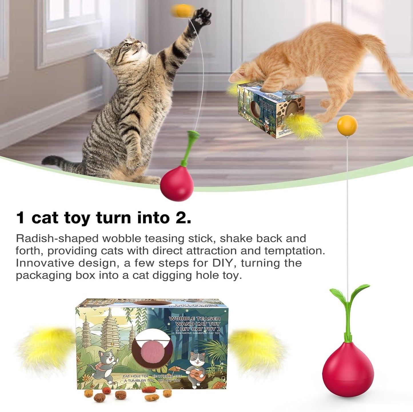 Jouet pour chat 2 en 1 Jouet interactif pour chat d'intérieur Jouet pour chat à plumes à bascule auto-redressant Jouet pour chat multifonction Jouet pour chat à creuser un trou Convient comme cadeau d'anniversaire