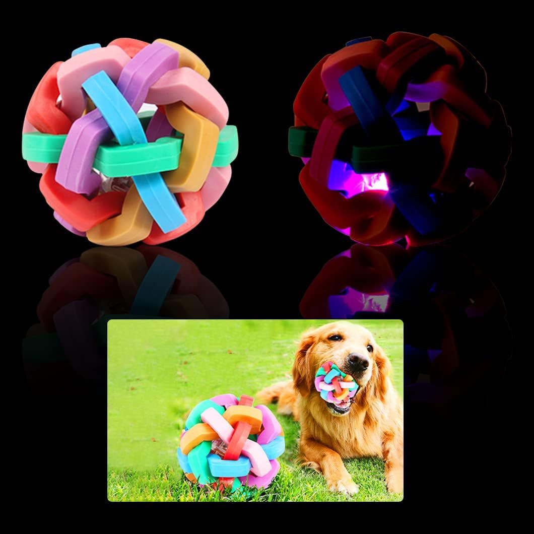 Pelotas para perros iluminadas, campanas con sonidos, pelota para perros, juguetes para masticar para perros intermitentes, pelotas de juego interactivas para saltar, pelota colorida para perros para gatos, perros pequeños, medianos y grandes