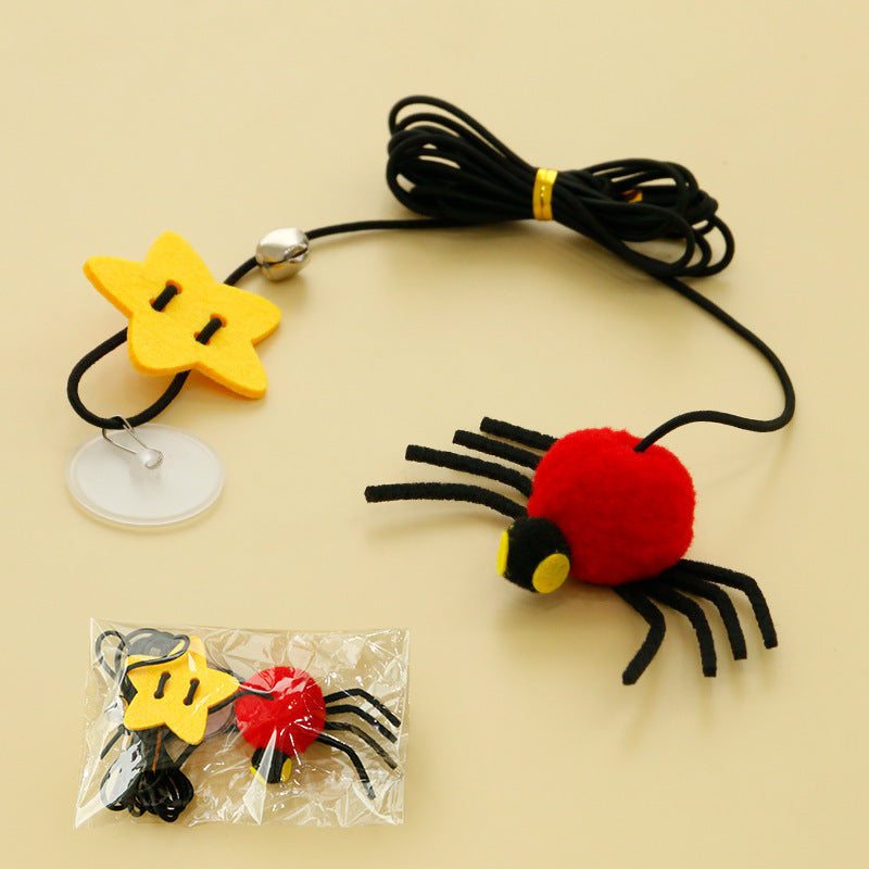 Juguete para gatos con forma de puerta colgante para aliviar la depresión, cuerda elástica colgante, palo de juego con plumas, campana, araña 