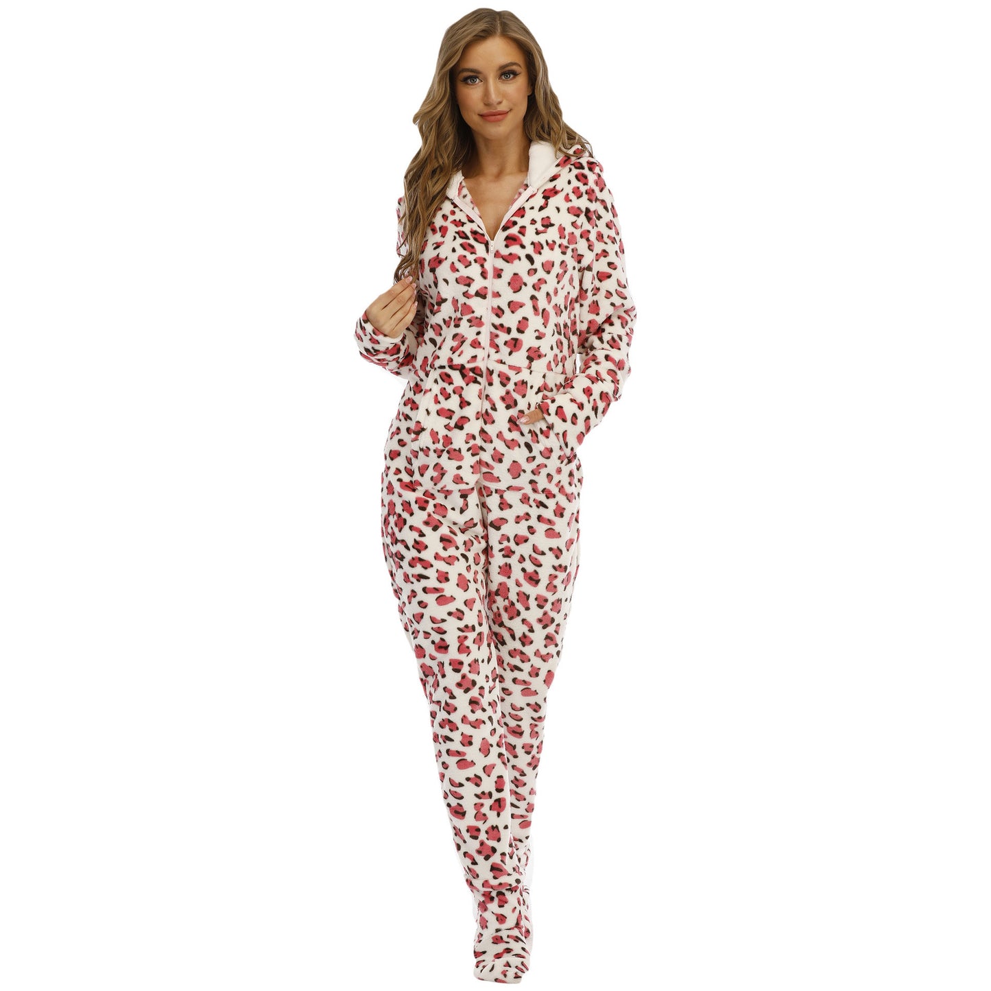 Animal Print One-piece With Foot Cover Pajamas And Home Wear