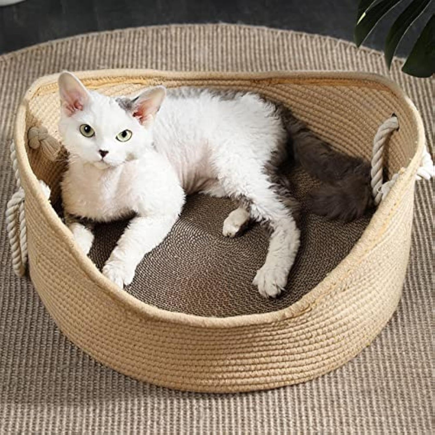 Cama de mimbre para gatos, cesta de cartón corrugado para rascar, cómoda casa tipo nido para gatos