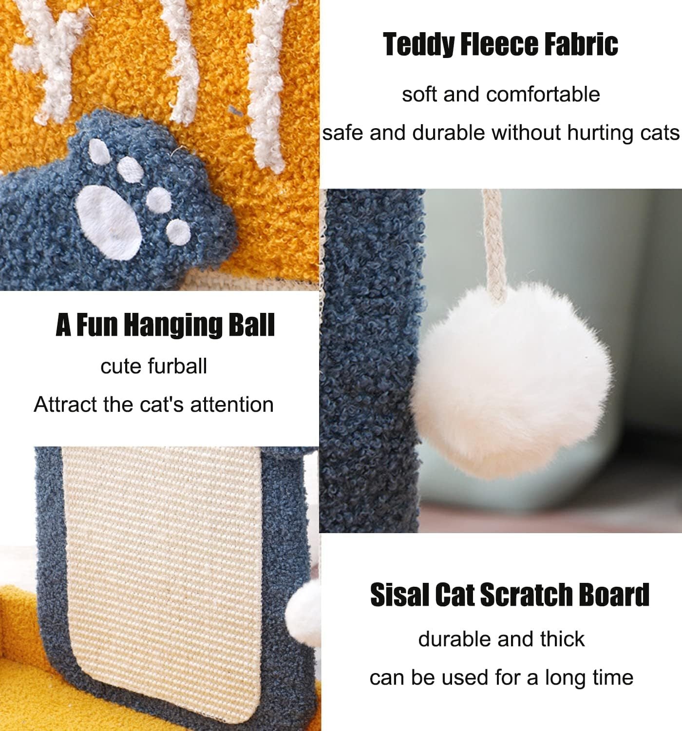 Poteaux à gratter en sisal avec boule suspendue, planche à gratter pour chat avec lit pour chat, griffoir en forme de poisson pour chat mangeant un chat pour chaton d'intérieur